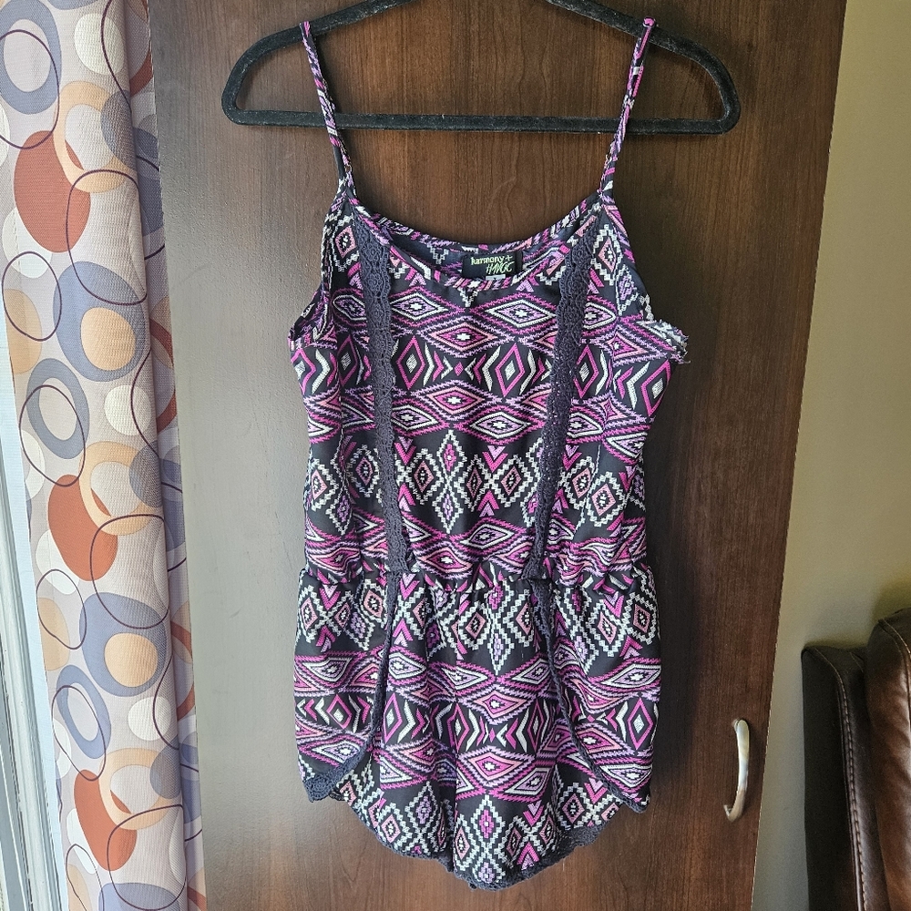 Harmony + Havoc Pink and Black Geometric Romper